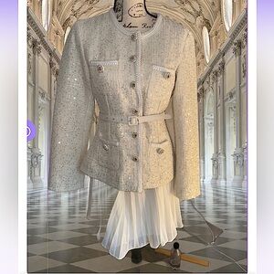 SELF PORTRAIT white knit sequined DRESS